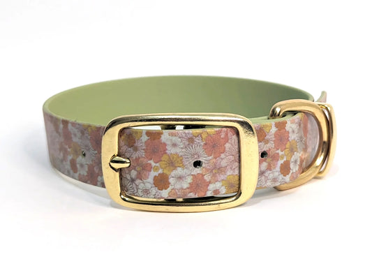 Autumn Flowers on Guacamole Printed Waterproof Collar