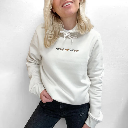 Embroidered Dachshund Hoodie | Organic Sausage Dog Hoodie - Ecru