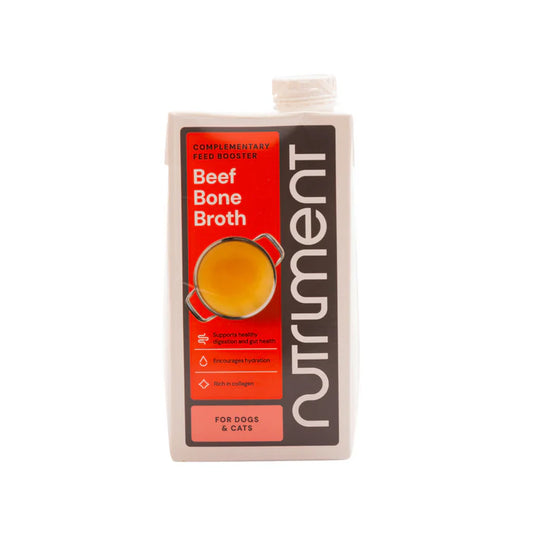 Nutrient-rich bone broth for dogs and cats. Packed with collagen, protein and minerals to support joints, gut health, hydration and mobility.