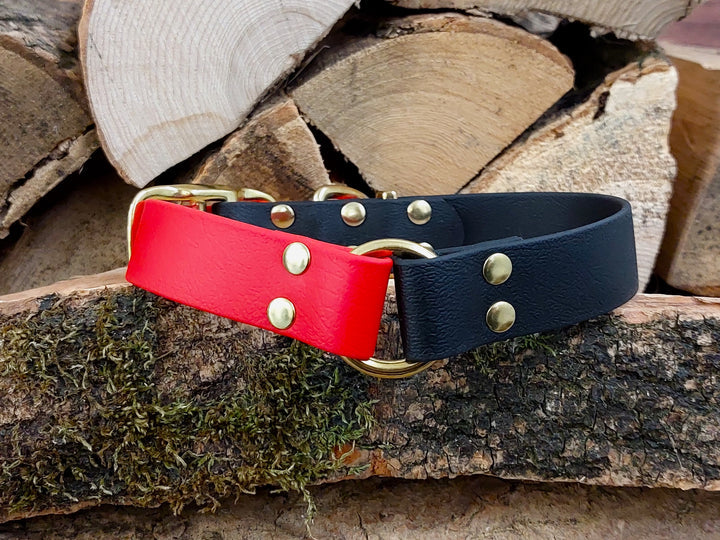 waterproof Dog Collar UK made Multi Coloured  Black & Red