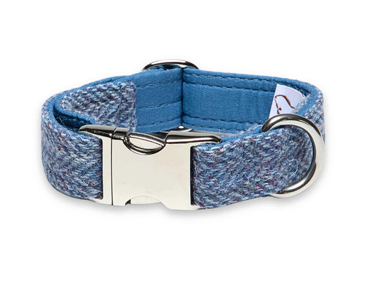Harris Tweed  Blue Herringbone Luxury Dog Collar 
