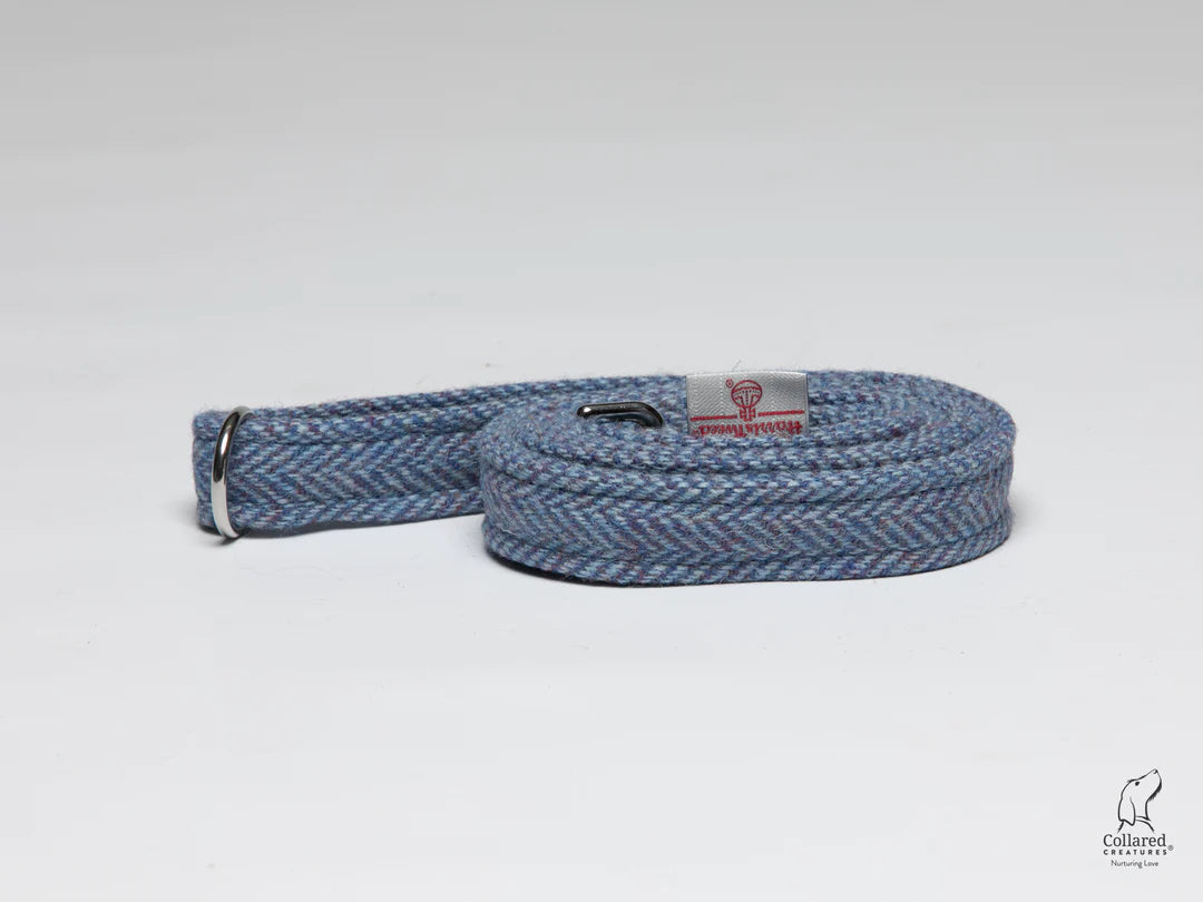 Harris Tweed Dog Lead Blue Herringbone