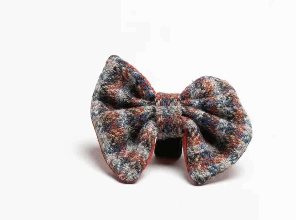 Harris tweed Dog Bow Tie Blue & orange