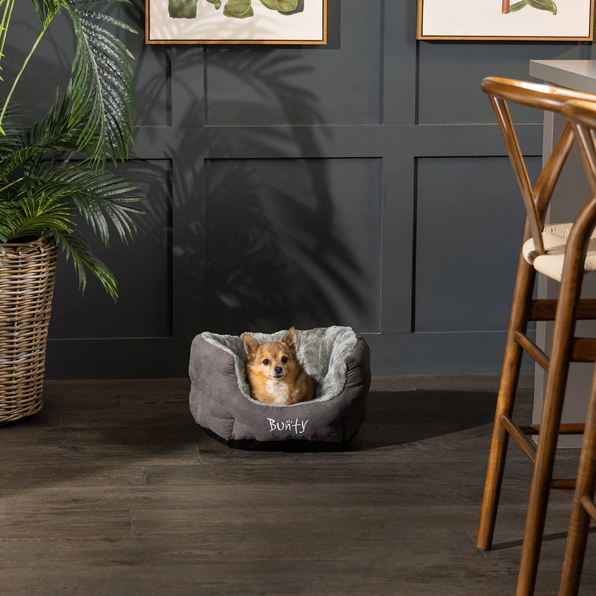 Grey Insulated Dog Bed Polar Fleece