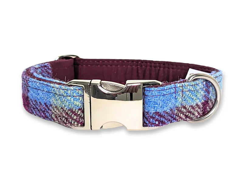 Harris Tweed Burgundy & Blue Check Dog Collar