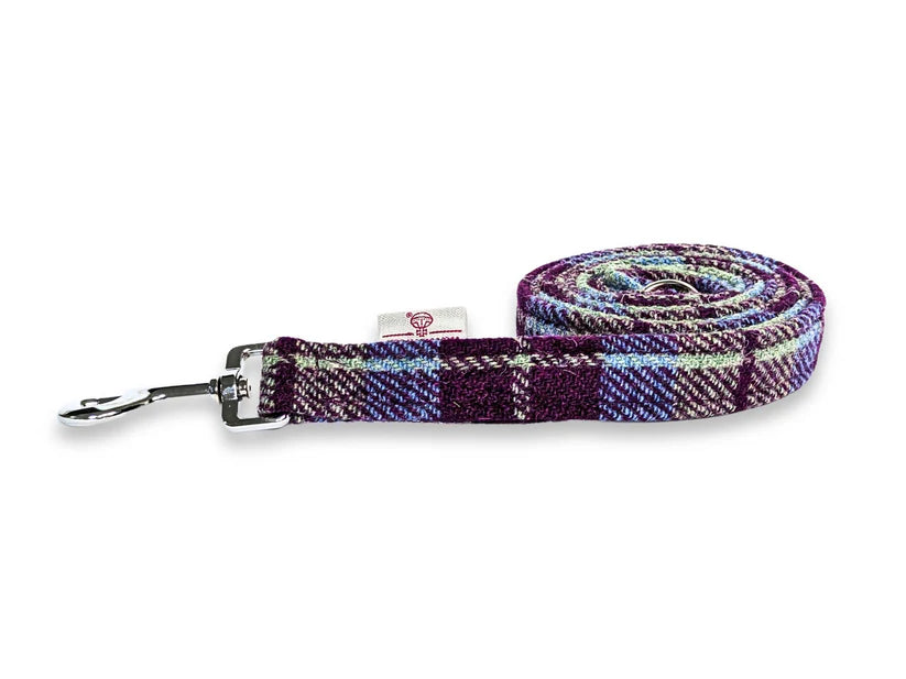 Harris Tweed Burgundy & Blue Check Dog Lead