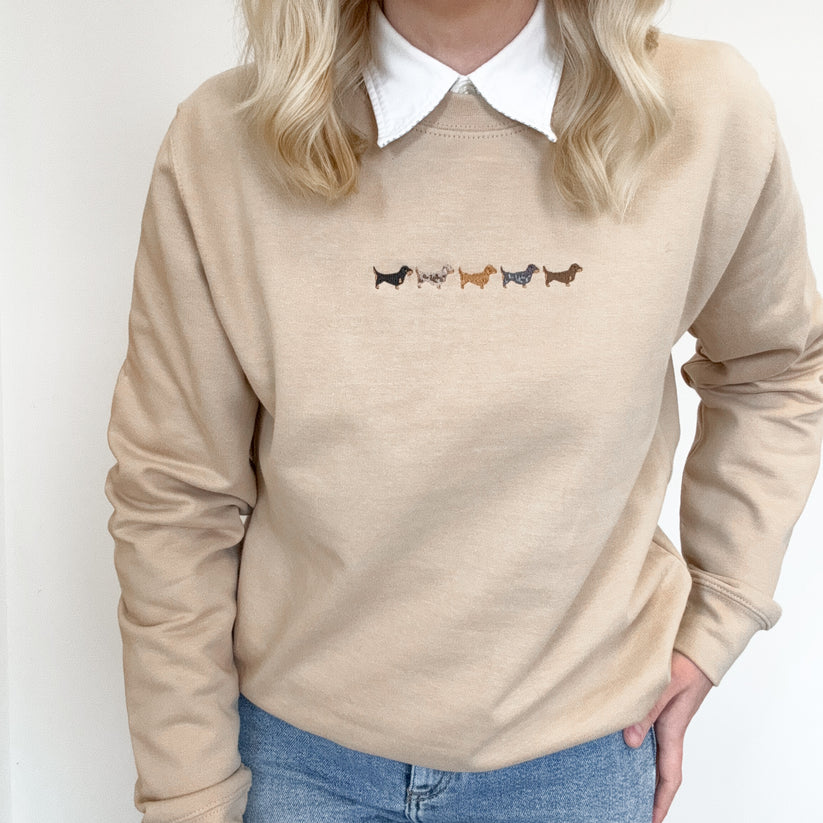 Dachshund Embroidered Lightweight Sweatshirt – Caramel