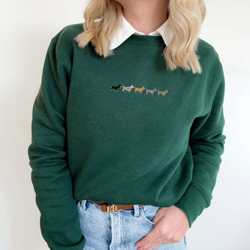 Dachshund Embroidered Signature Sweatshirt – Forest Green from Adorable Pooch
