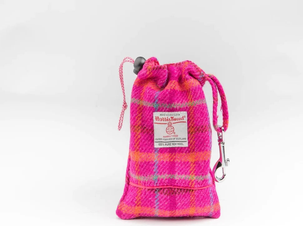 Collared Creatures Harris Tweed Treat bag Cerise Check