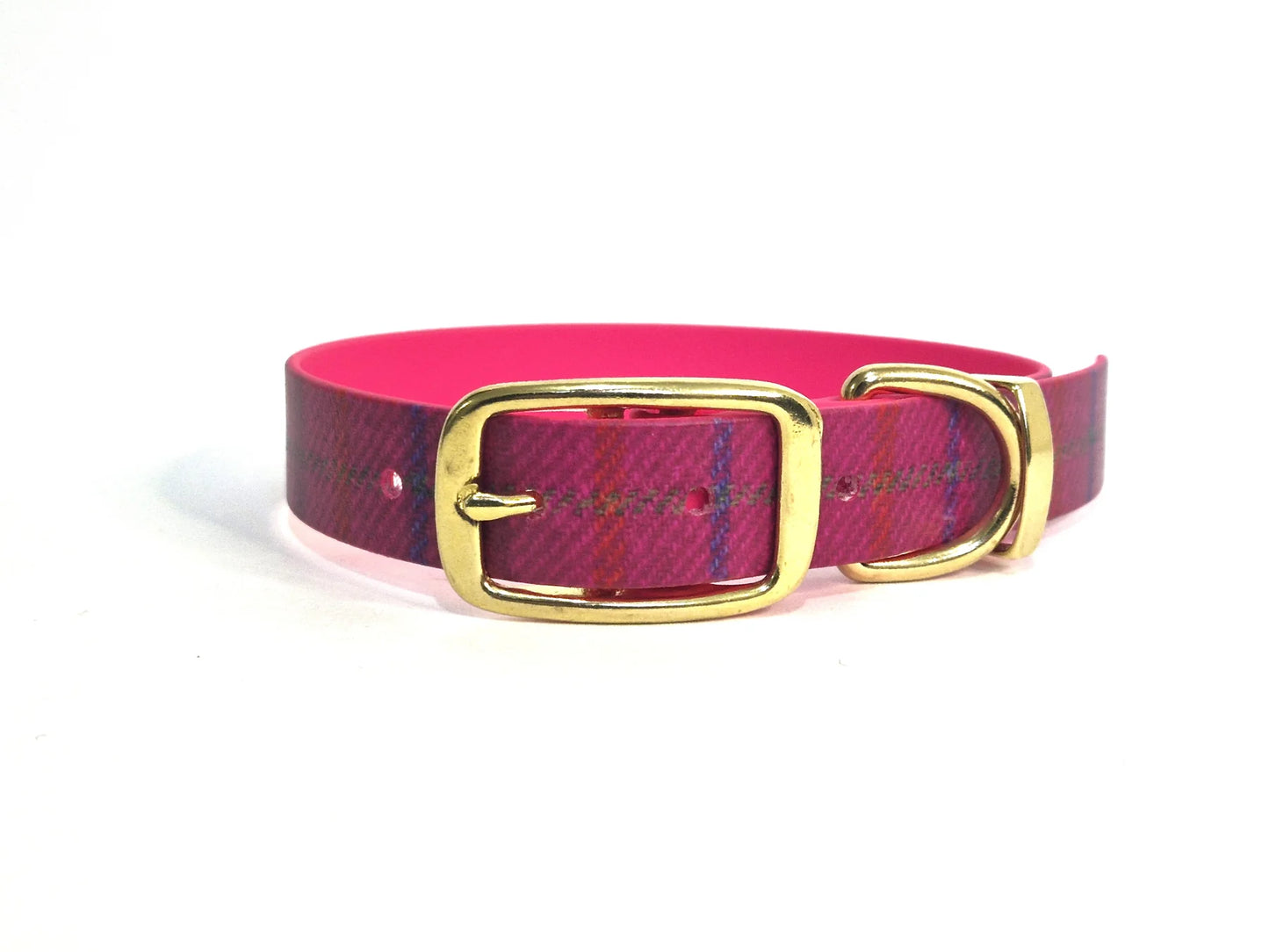 Cerise Check tweed Printed Waterproof Dog Collar