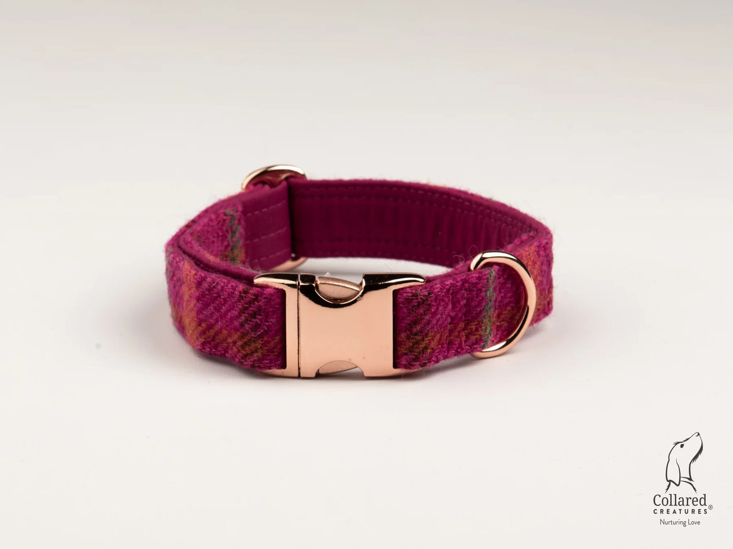 Harris Tweed dog Collar cerise check