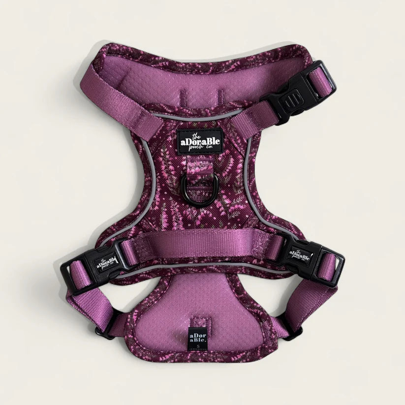 Adorable Pooch Highland Heather Dog Harness – AirTag Pocket, No Pull, Adjustable Hiking Harness
