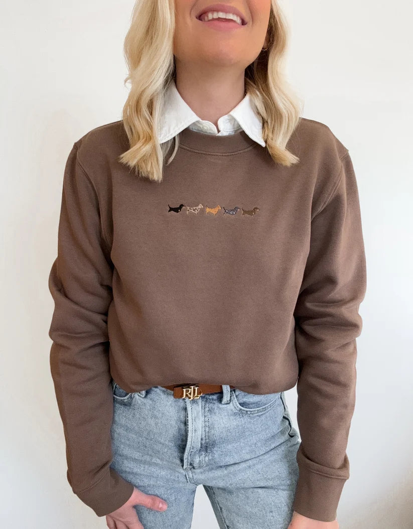 Adorable Pooch Dachshund Embroidered Sweatshirt – Mocha 