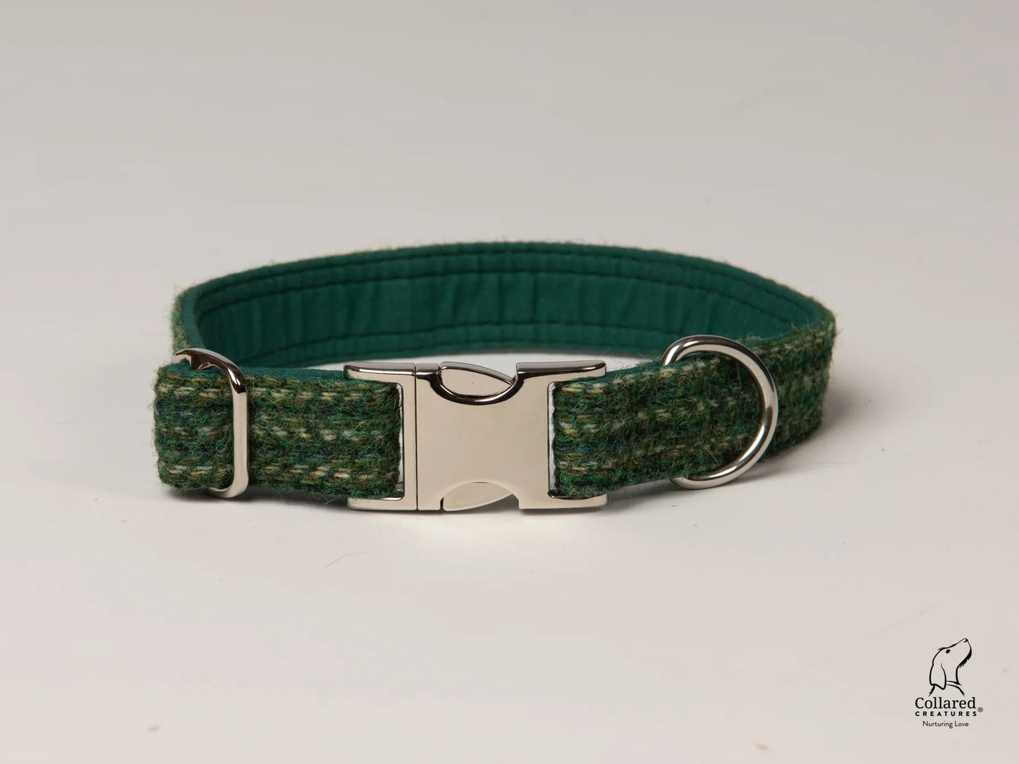 Harris Tweed dog Collar dashes of green