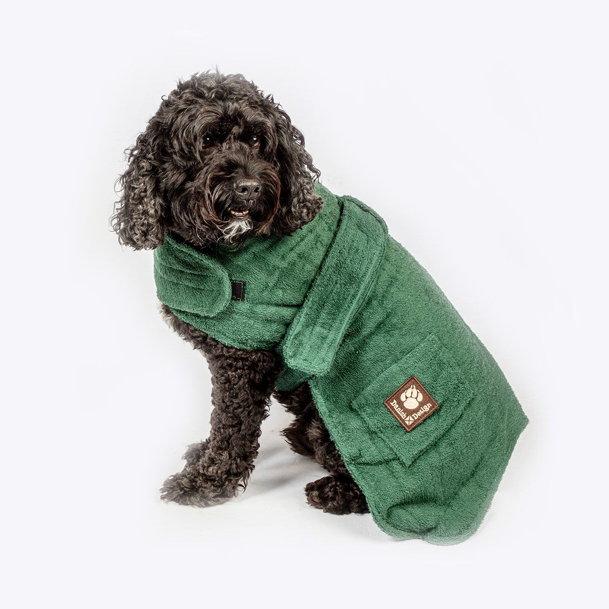 Dog towelling drying robe green