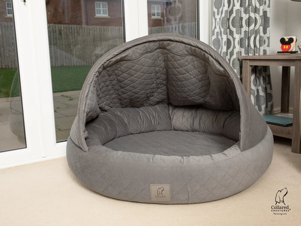 Collared creatures deluxe quilted velour cocoon cave bed grey 