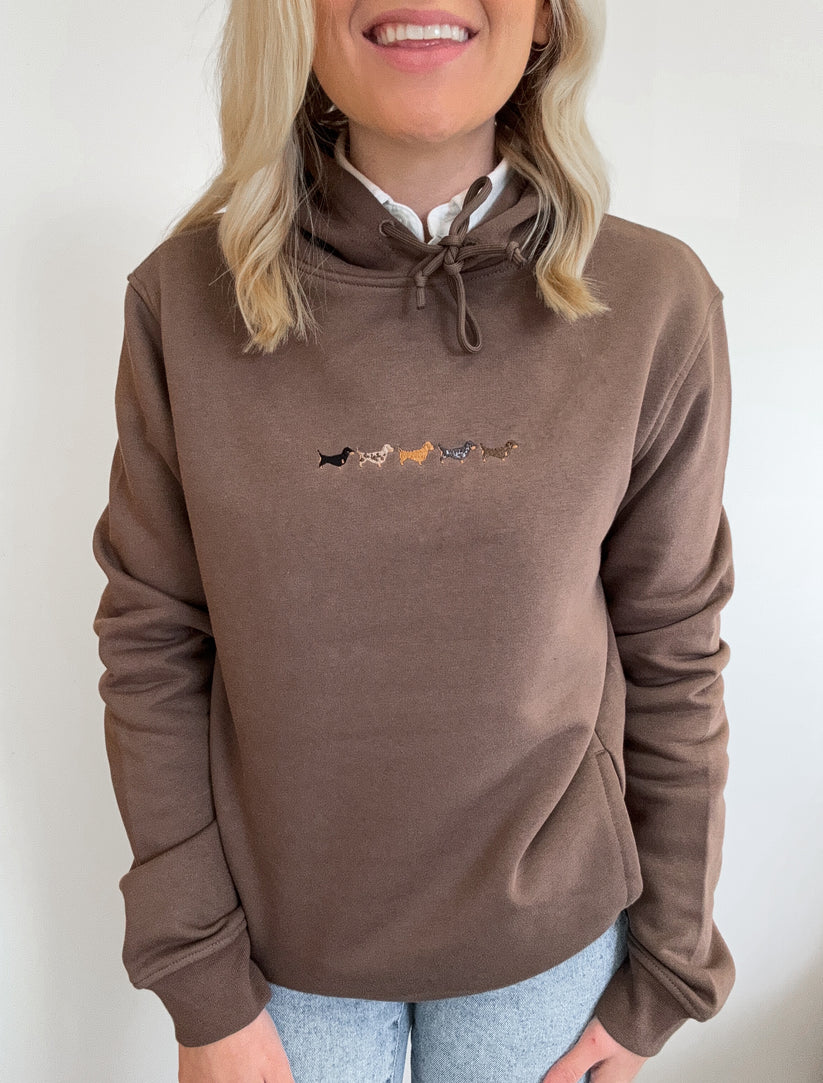 Embroidered Dachshund Hoodie | Organic Sausage Dog Hoodie - Mocha