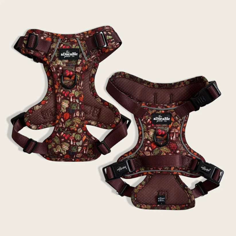 Adorable Pooch Foragers Forest Dog Harness – AirTag Pocket, No Pull, Adjustable Hiking Harness
