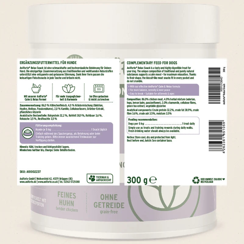 Aniforte Calm And relax Snacks Ingredients and composition back label