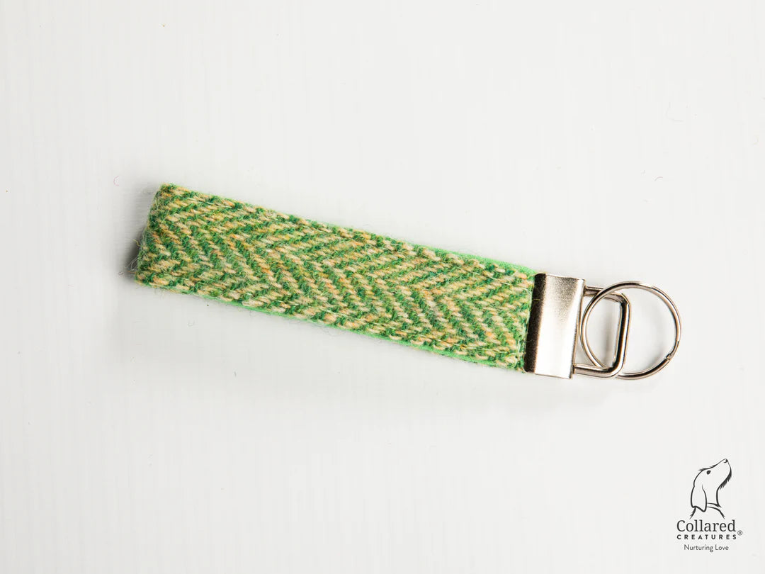 Harris Tweed key ring green herringbone