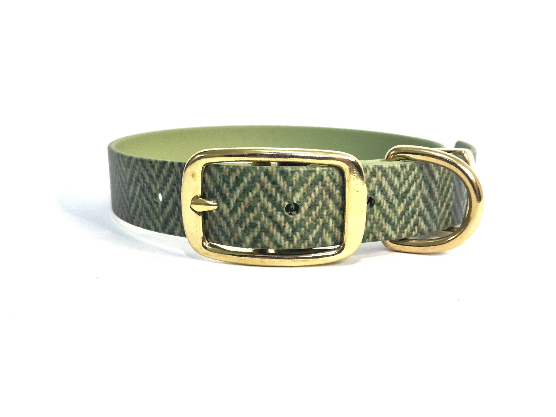 Green Herringbone Tweed Printed Waterproof collar