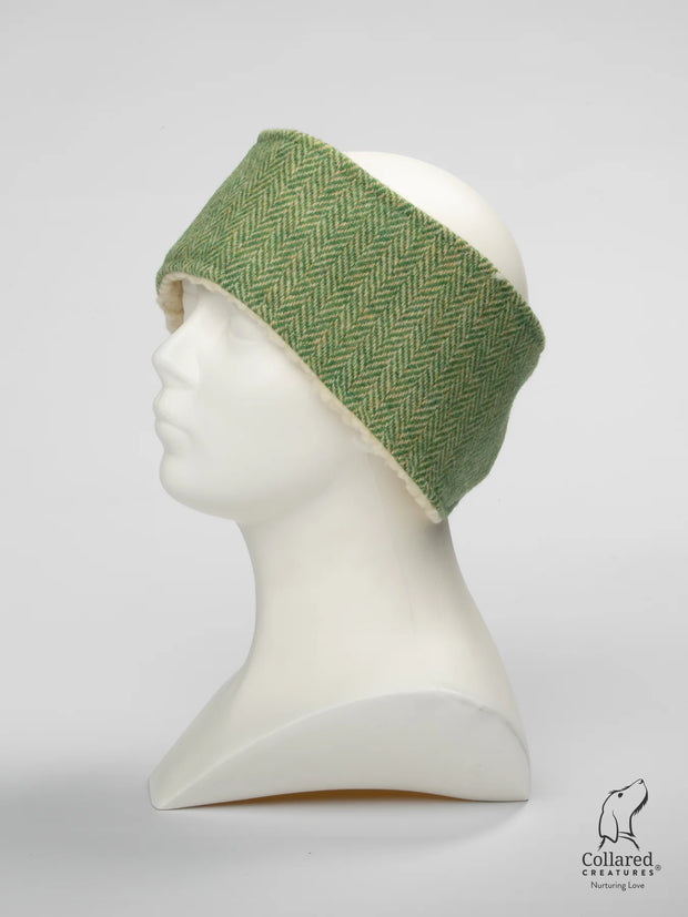 Harris Tweed Ladies Headband Green Herringbone