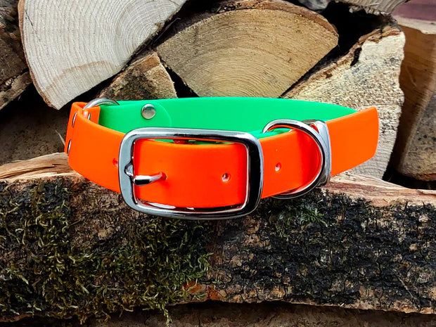 waterproof Dog Collar UK made Multi Coloured Neon orange & Green