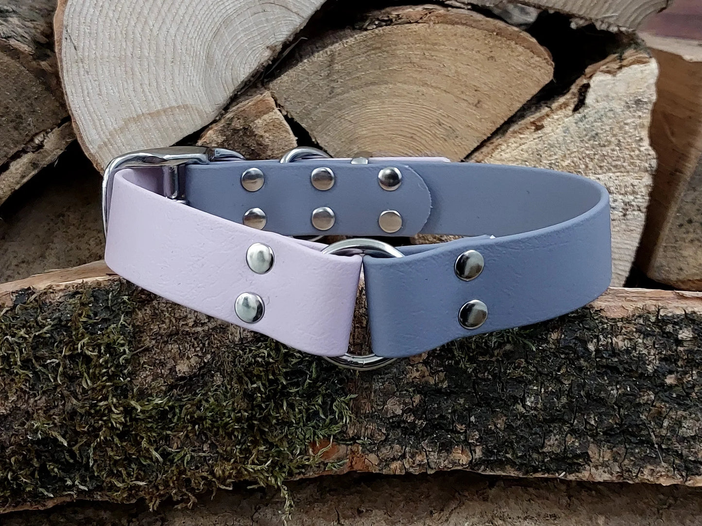 waterproof Dog Collar UK made Multi Coloured  Grey & Pink