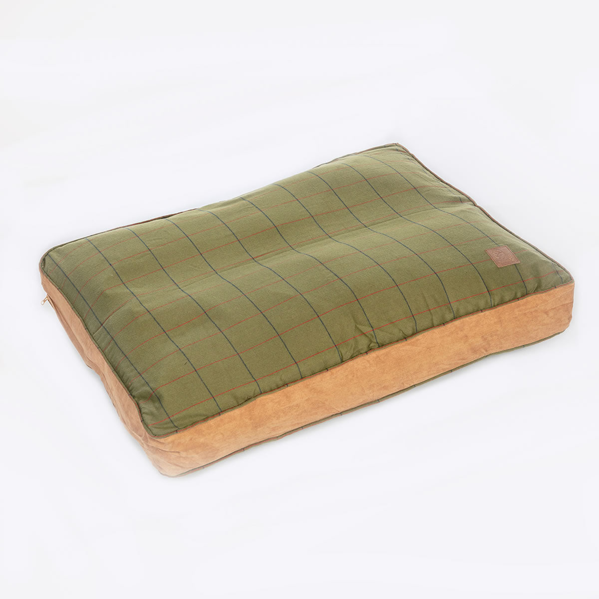 Tweed Box Duvet Dog Bed Luxury Green Tweed & Faux Suede - UK MADE