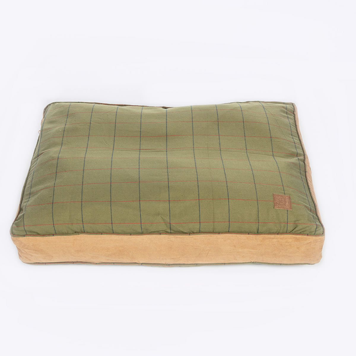 Tweed Box Duvet Dog Bed | Luxury Green Tweed & Faux Suede Dog Bed