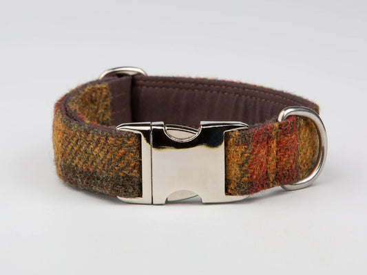 Harris Tweed dog Collar autumnal Check