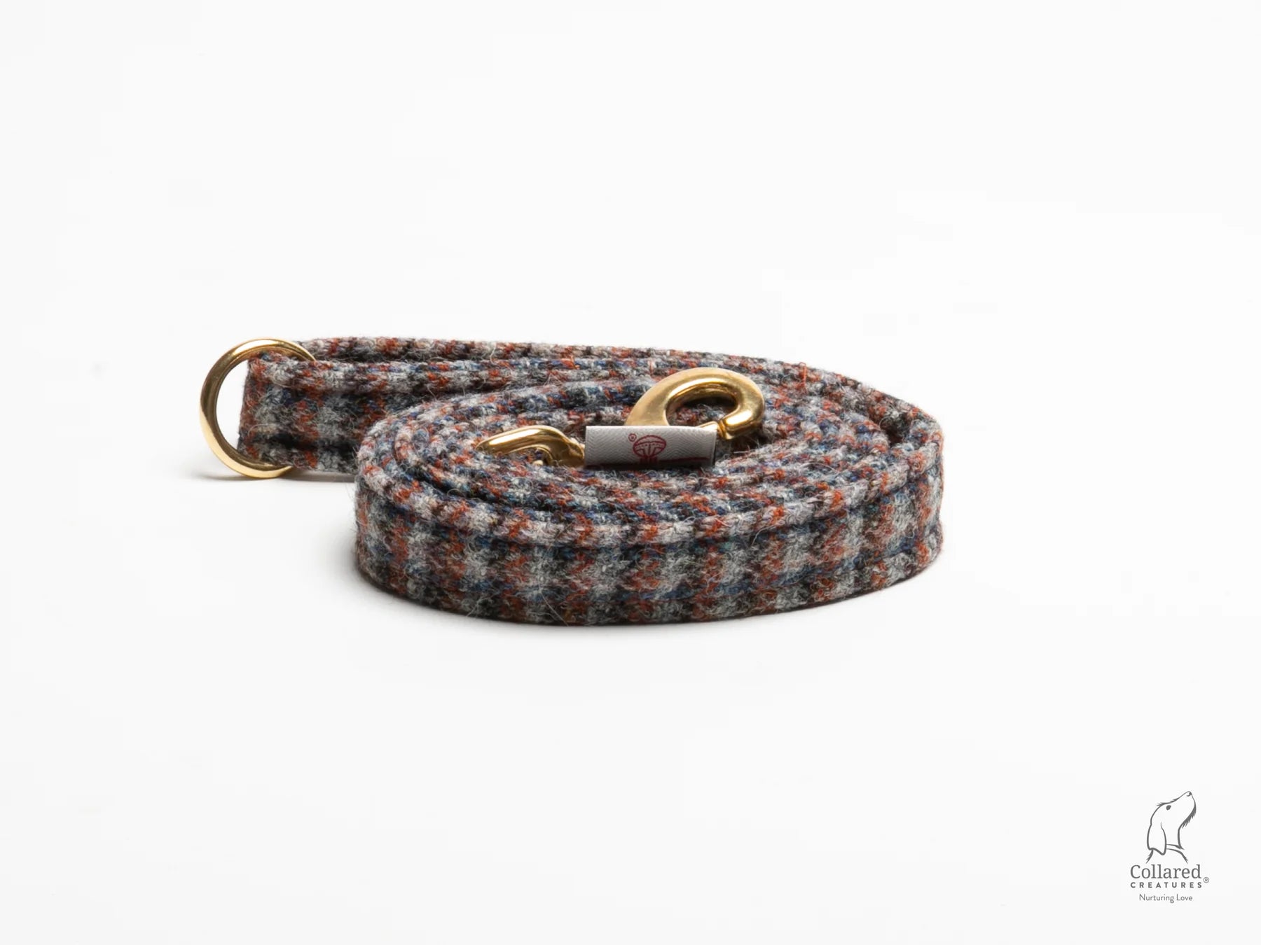 Harris Tweed dog lead blue & orange check