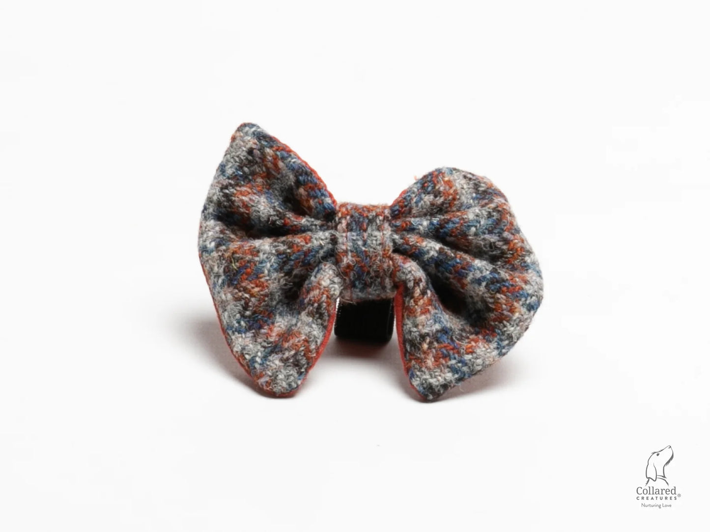 Harris Tweed dog bowtie blue & orange check