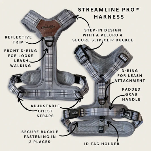Heritage streamline pro gunsmoke grey dog harness features