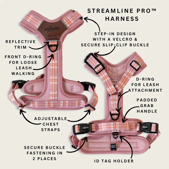 Heritage streamline pro strawberry cottage dog harness features