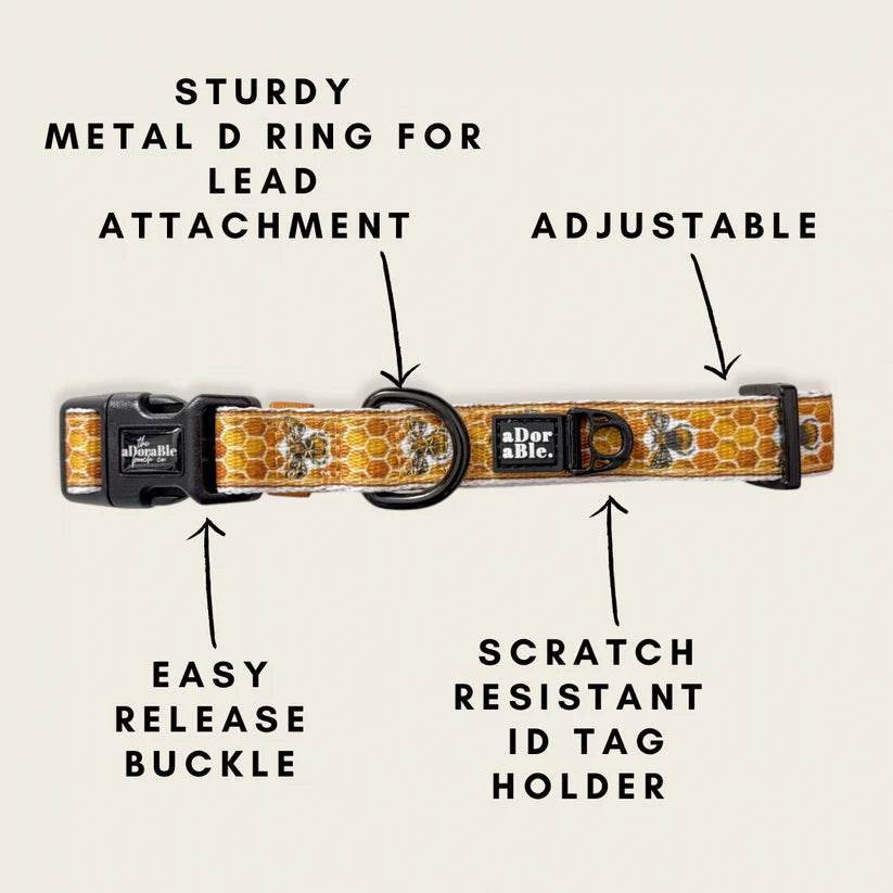 aDoraBle Pooch honeycomb hive dog collar features
