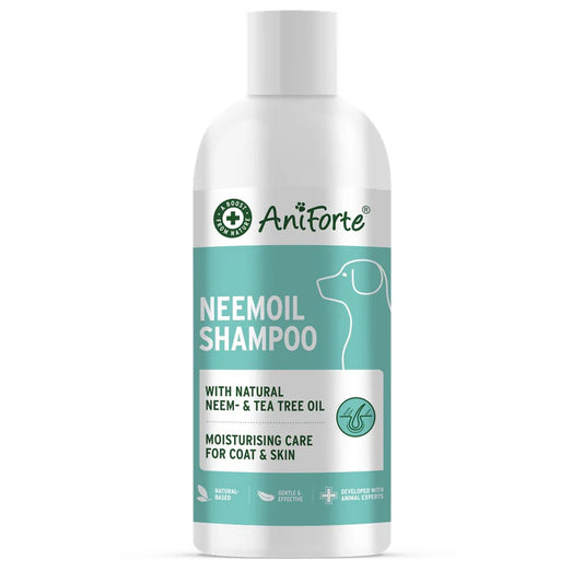 Neem Oil Dog Shampoo with tea tree oil. Natural anti-itch care for dogs. Helps soothe skin, reduce irritation & leave coat shiny, soft & easy to comb.