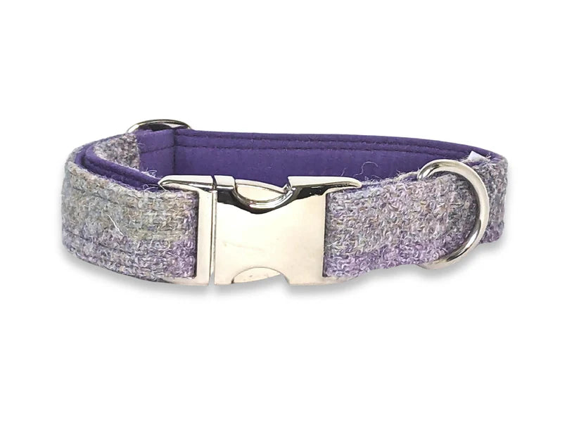 Harris Tweed Lavender Block Check  Dog Collar