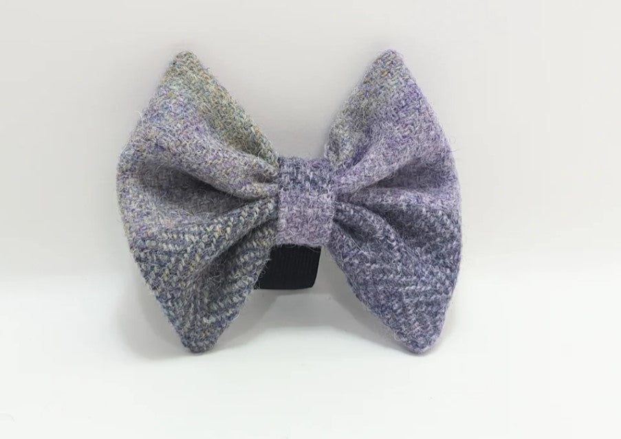 Lavender Block  Harris Tweed dog collar bow