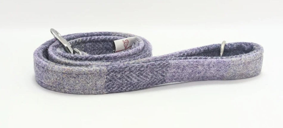 Lavender Block Harris Tweed Dog Lead