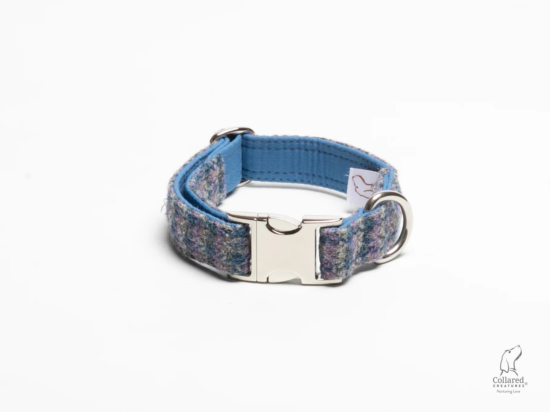 Harris Tweed dog Collar lilac & blue check