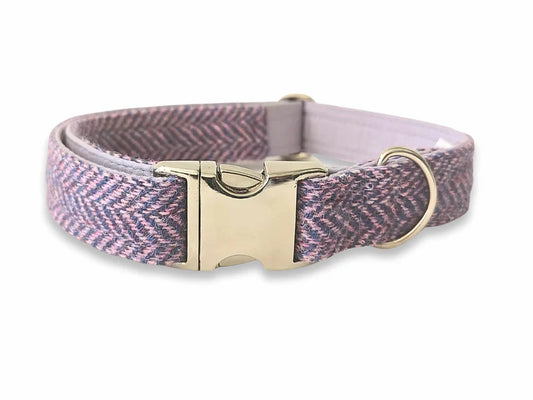 Harris Tweed Lilac & Blue Herringbone Luxury Dog Collar 