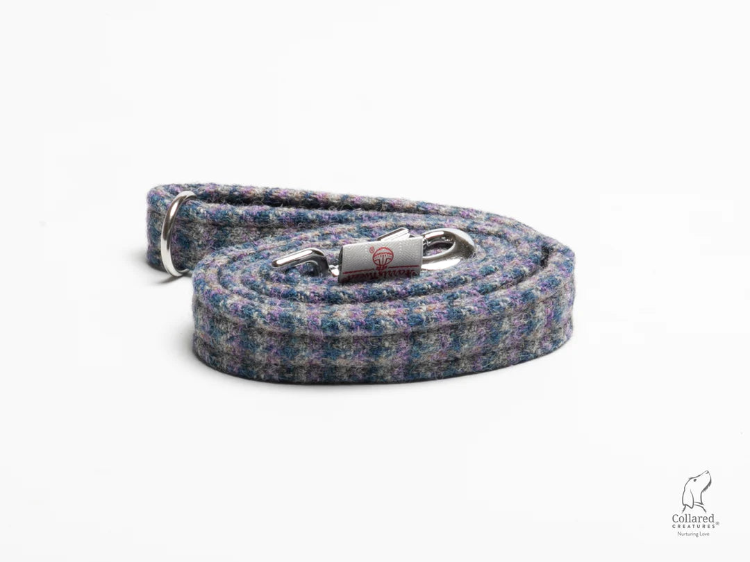 Harris Tweed dog lead lilac & blue check