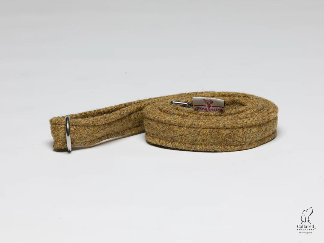 Harris Tweed dog lead mustard twill