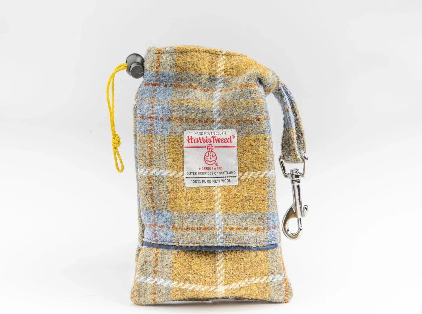 Collared Creatures Harris Tweed Treat bag Mustard & Blue Check