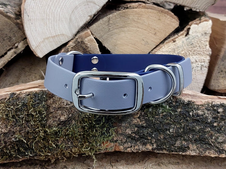 waterproof Dog Collar UK made Multi Coloured  Navy & Grey