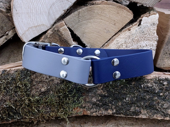 waterproof Dog Collar UK made Multi Coloured  Grey & Navy