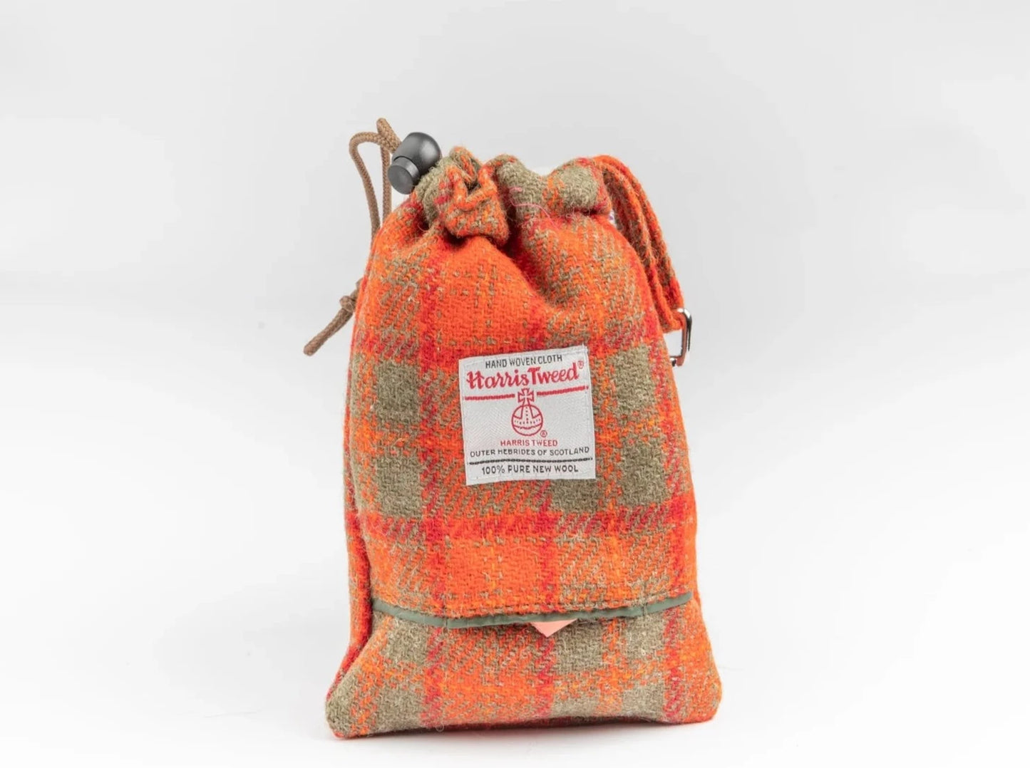 Collared Creatures Harris Tweed Treat bag Orange & olive Check