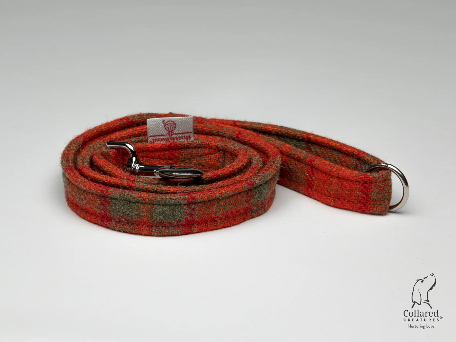 Harris Tweed dog Lead Orange & Olive