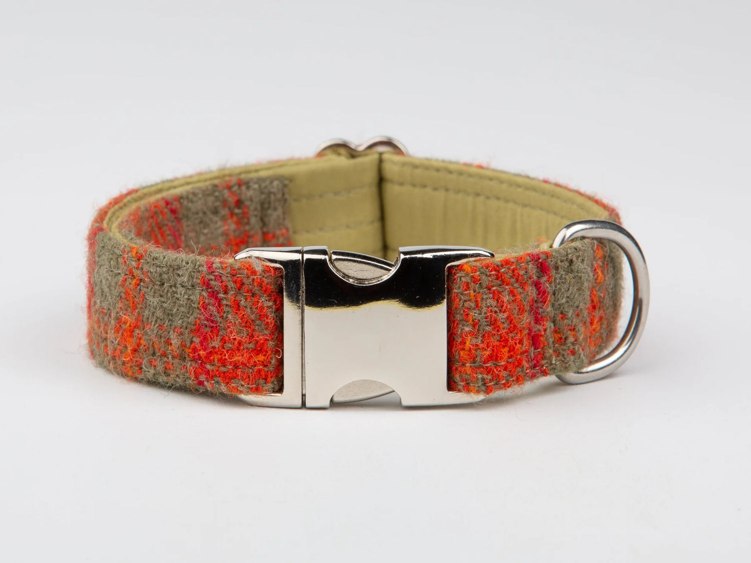 Harris tweed extra wide 38mm Orange & Olive Check Collar